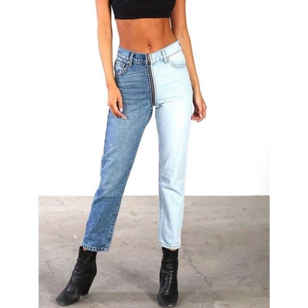 Revice Yin Yang Two Tone Zip Front Jeans Womens 28